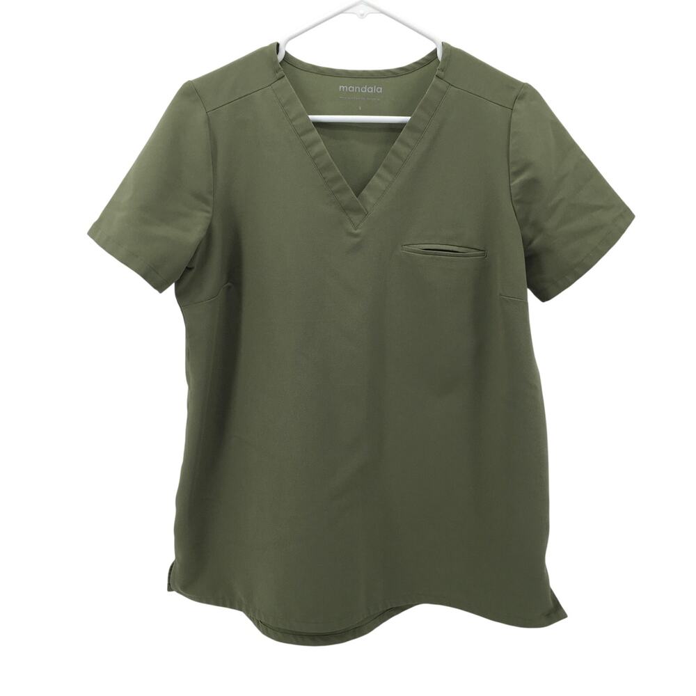 Mandala One pocket Scrub Top Thyme Light Green Small S V Neck Nursing Healthcare